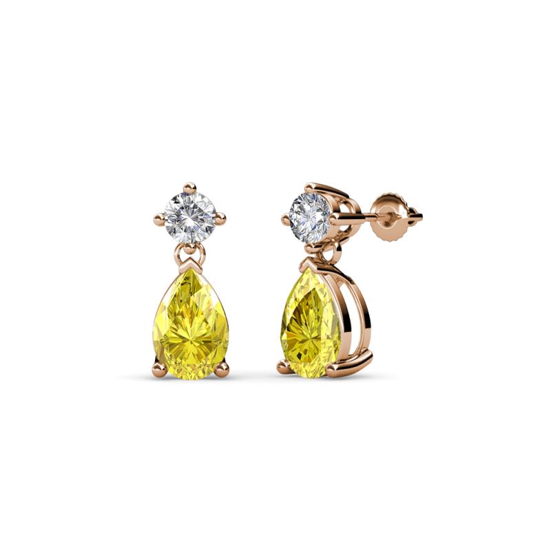 Arina Pear Shape 7x5 mm Yellow Sapphire and Diamond Dangle Stud Earrings 