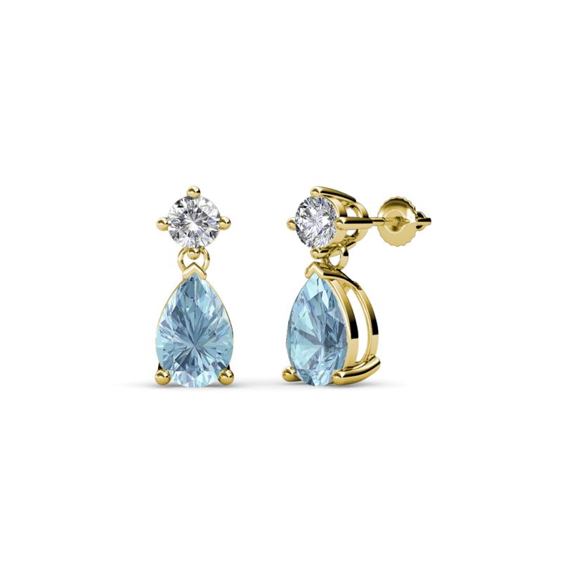 Arina Pear Shape 7x5 mm Aquamarine and Diamond Dangle Stud Earrings 