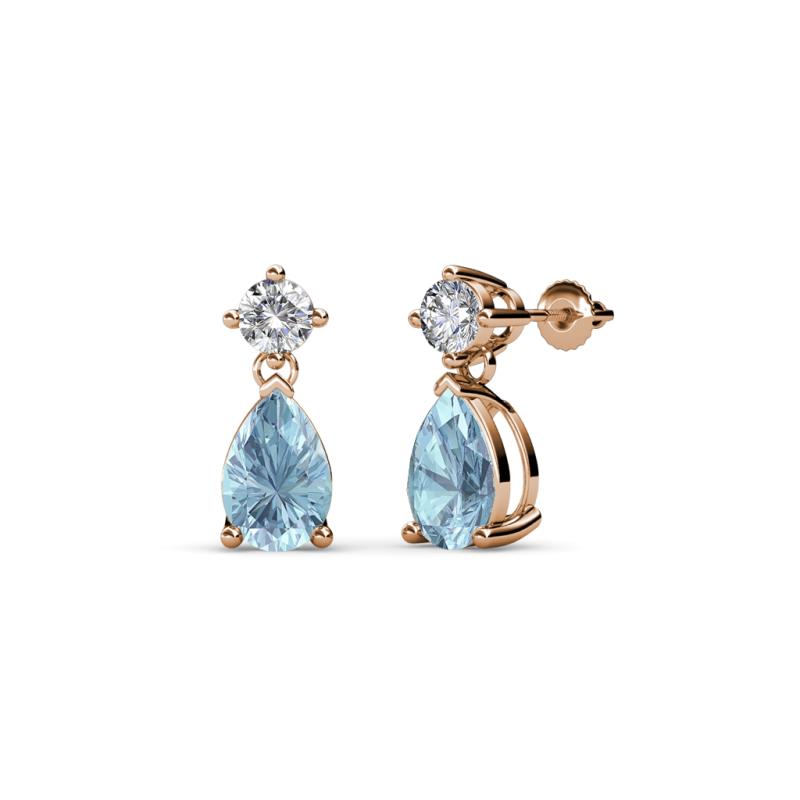 Arina Pear Shape 7x5 mm Aquamarine and Diamond Dangle Stud Earrings 