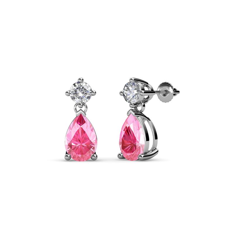 Arina Pear Shape 7x5 mm Pink Tourmaline and Diamond Dangle Stud Earrings 