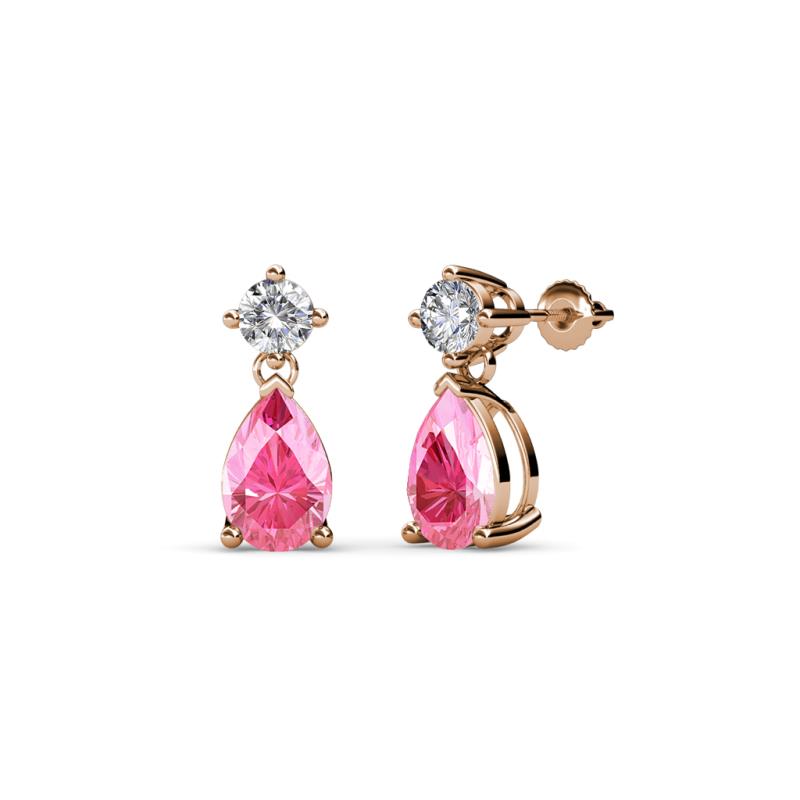 Arina Pear Shape 7x5 mm Pink Tourmaline and Diamond Dangle Stud Earrings 