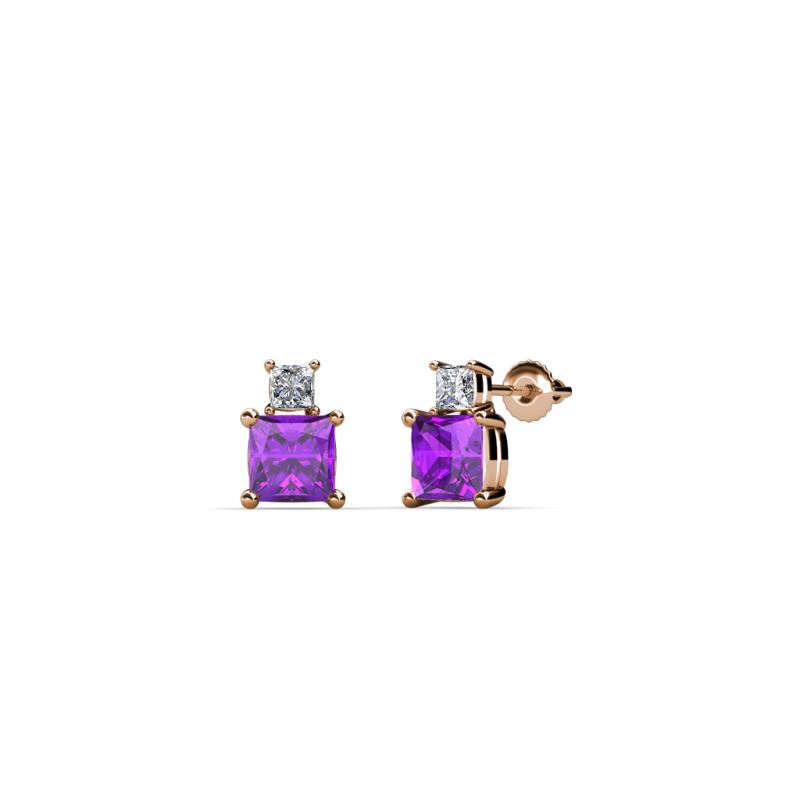 Sera Amethyst and Diamond Two Stone Stud Earrings 