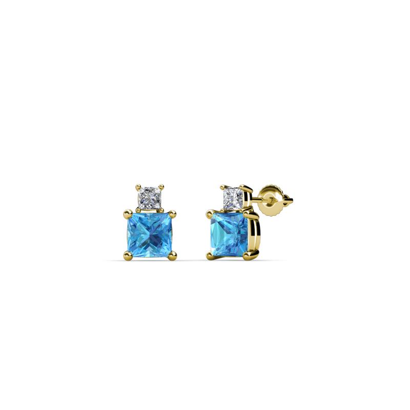 Sera Blue Topaz and Diamond Two Stone Stud Earrings 