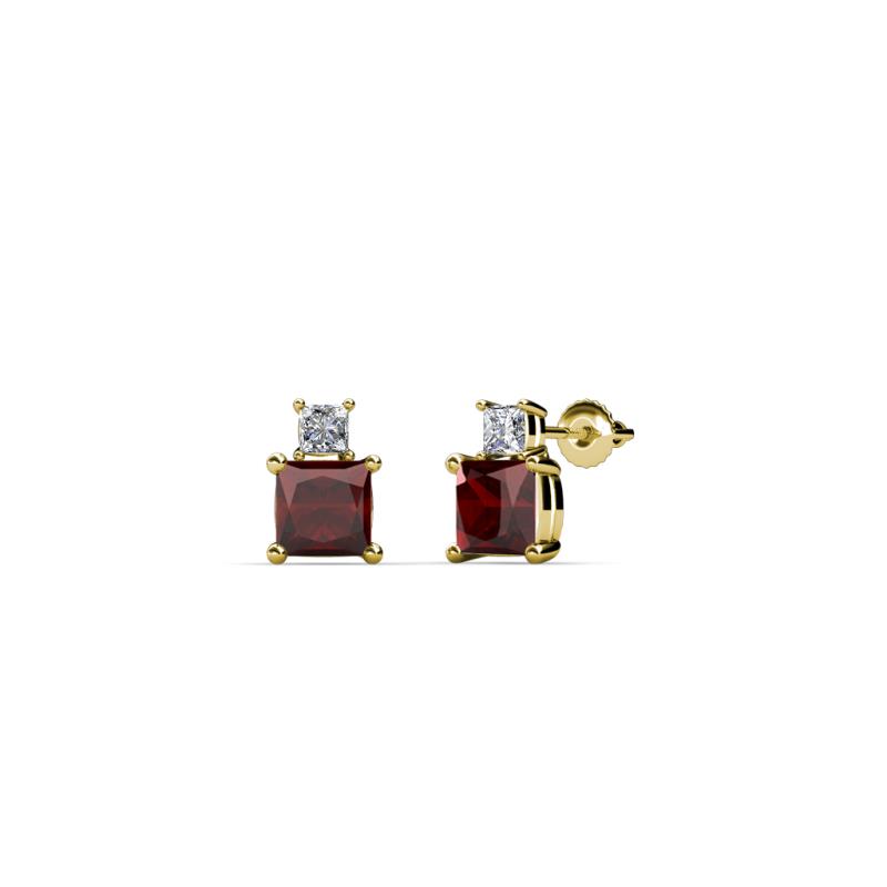 Sera Red Garnet and Diamond Two Stone Stud Earrings 