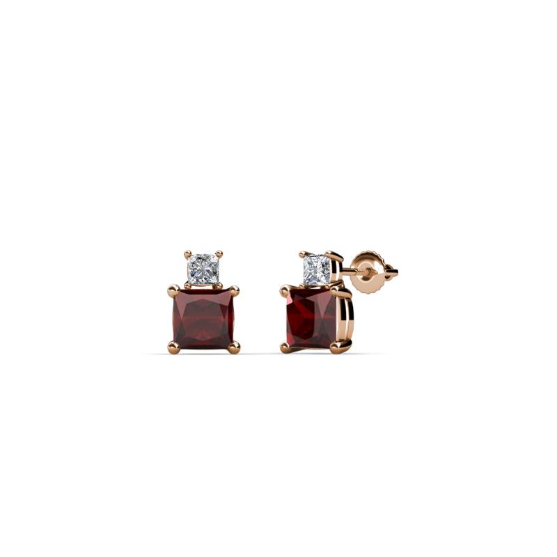 Sera Red Garnet and Diamond Two Stone Stud Earrings 