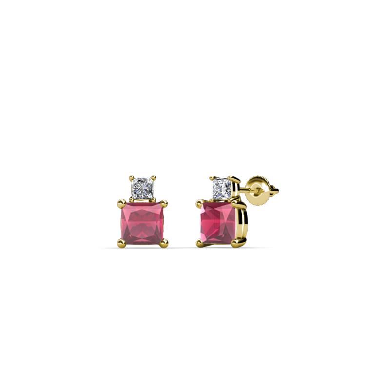 Sera Rhodolite Garnet and Diamond Two Stone Stud Earrings 