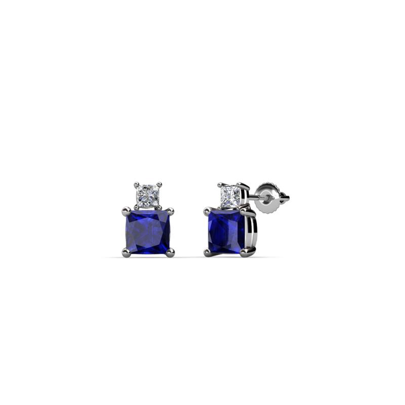 Sera Blue Sapphire and Diamond Two Stone Stud Earrings 