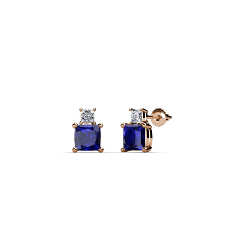 Sera Blue Sapphire and Diamond Two Stone Stud Earrings 