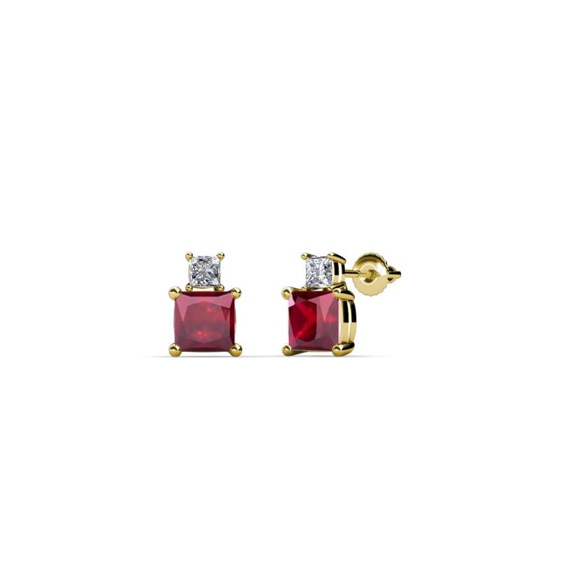 Sera Ruby and Diamond Two Stone Stud Earrings 