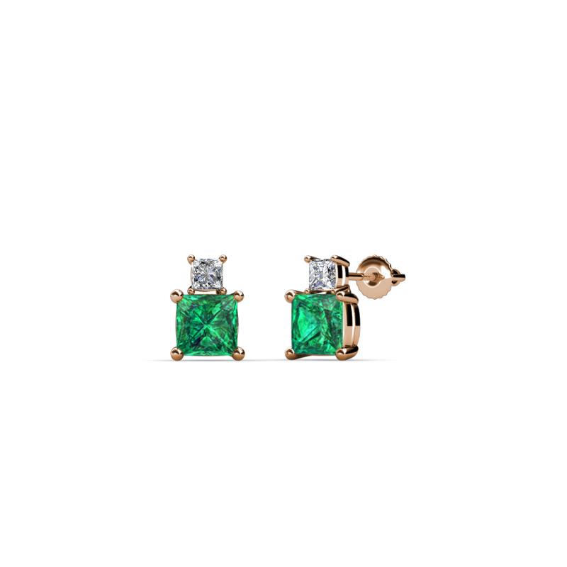 Sera Emerald and Diamond Two Stone Stud Earrings 