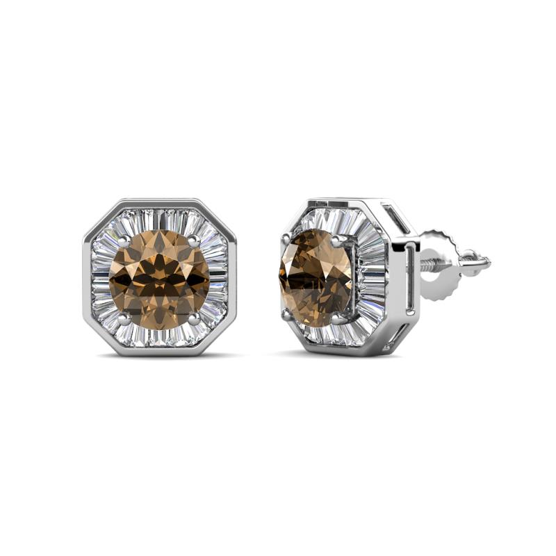 Kaia Smoky Quartz and Diamond Halo Stud Earrings 