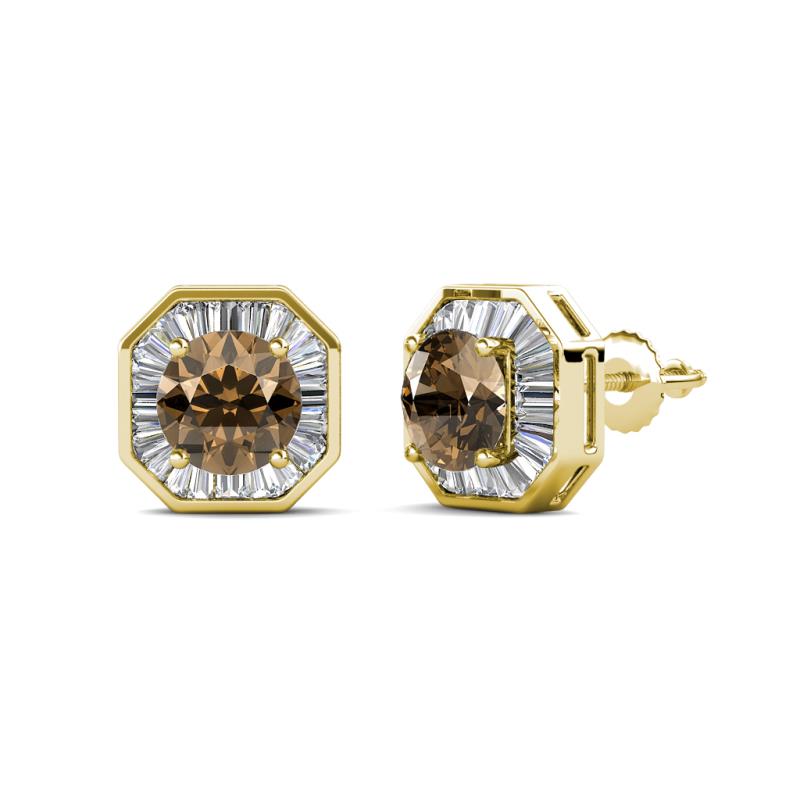 Kaia Smoky Quartz and Diamond Halo Stud Earrings 