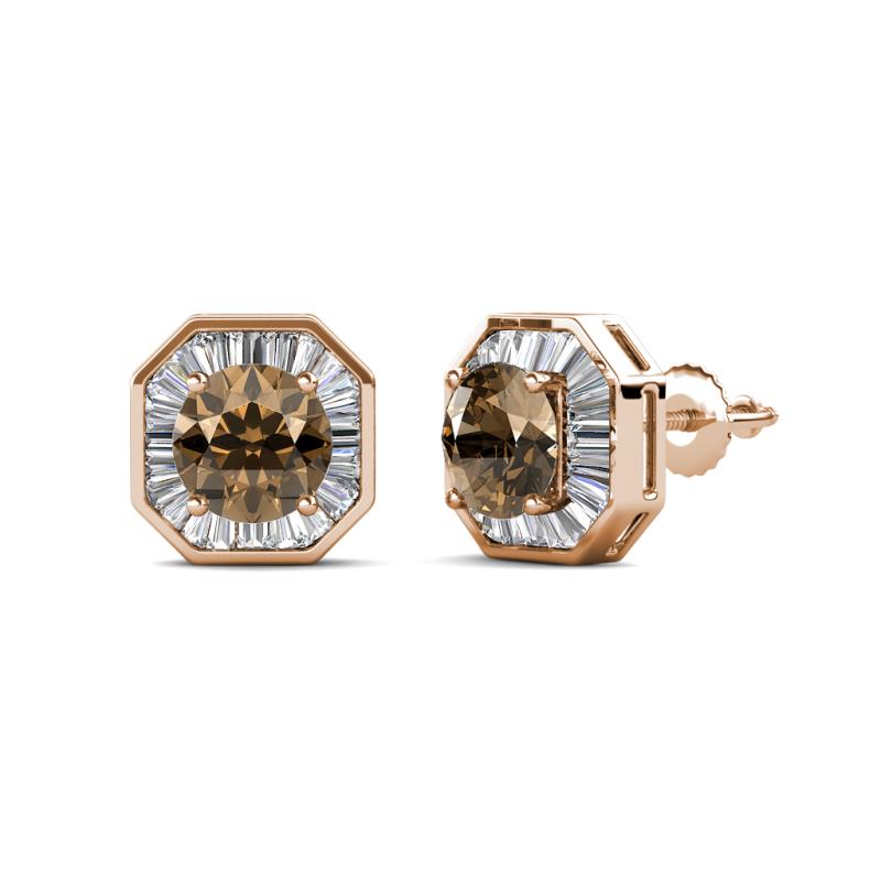 Kaia Smoky Quartz and Diamond Halo Stud Earrings 