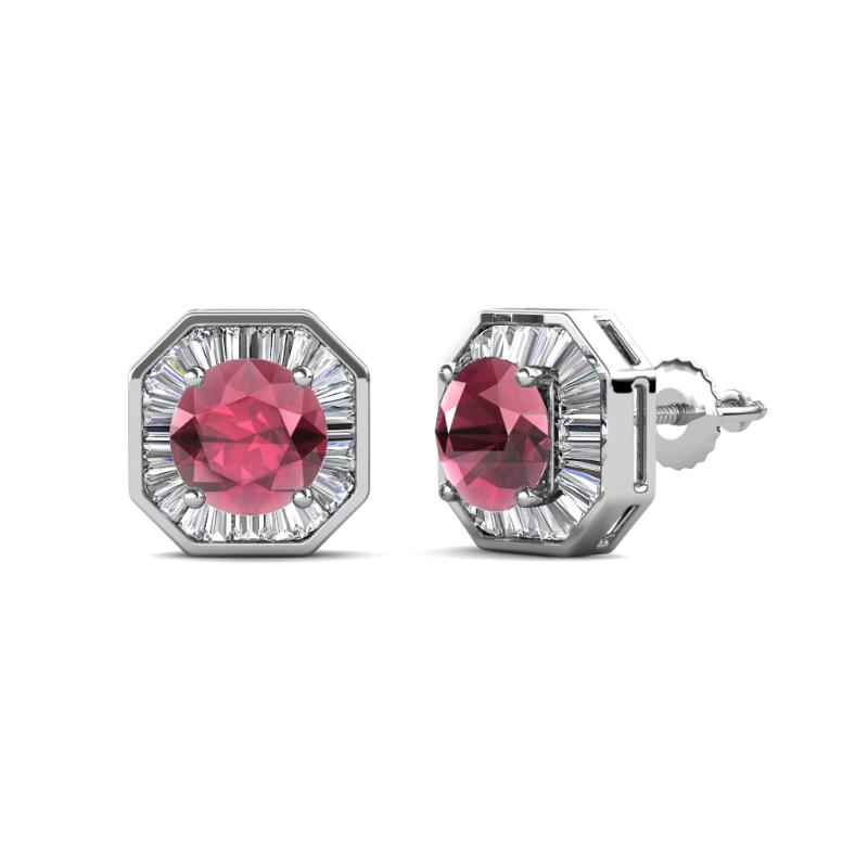 Kaia Rhodolite Garnet and Diamond Halo Stud Earrings 