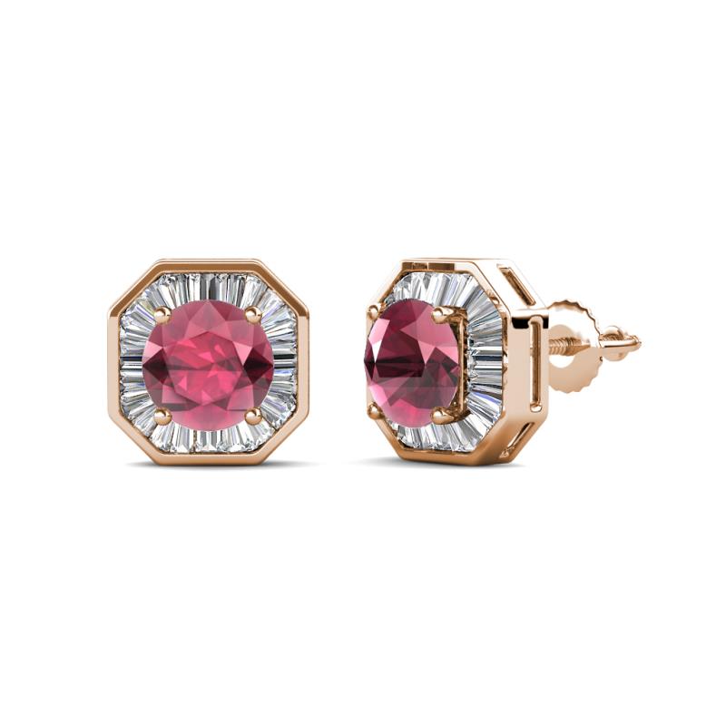 Kaia Rhodolite Garnet and Diamond Halo Stud Earrings 