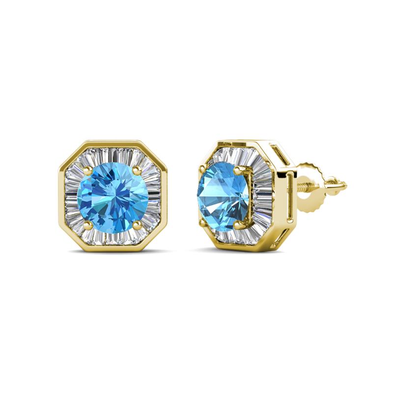 Kaia Blue Topaz and Diamond Halo Stud Earrings 