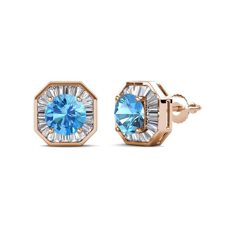 Kaia Blue Topaz and Diamond Halo Stud Earrings 