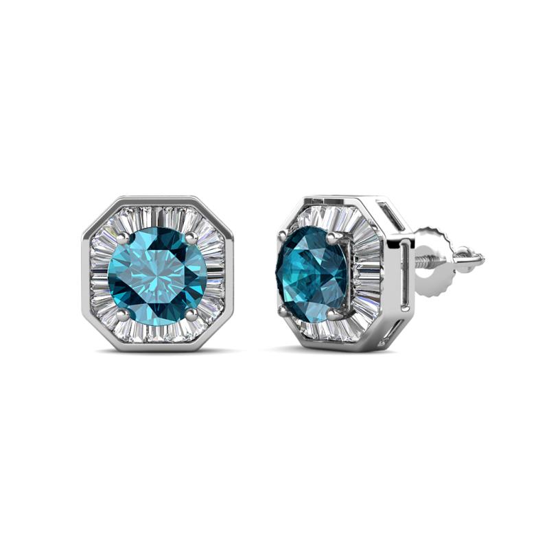 Kaia London Blue Topaz and Diamond Halo Stud Earrings 