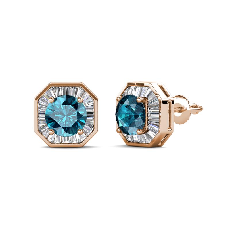Kaia London Blue Topaz and Diamond Halo Stud Earrings 