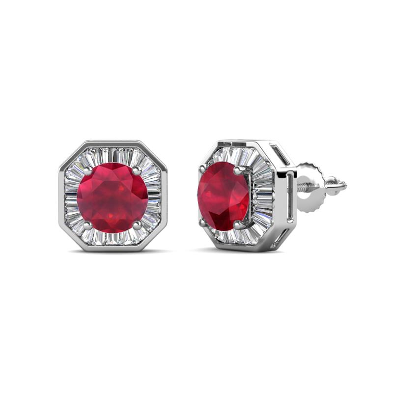 Kaia Ruby and Diamond Halo Stud Earrings 