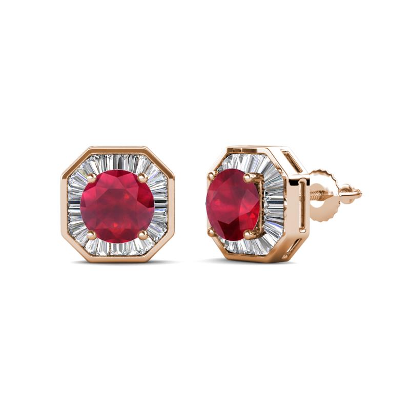 Kaia Ruby and Diamond Halo Stud Earrings 