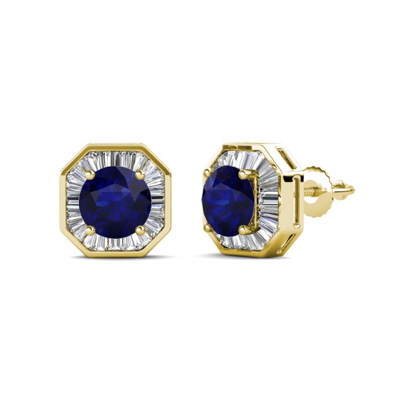 Kaia Blue Sapphire and Diamond Halo Stud Earrings 