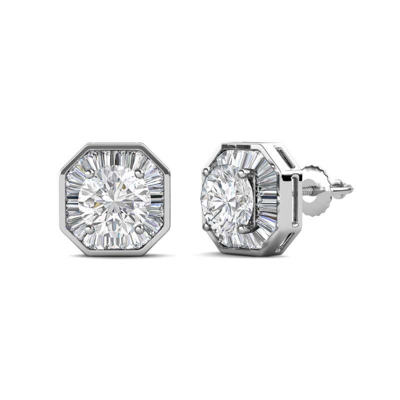 Kaia White Sapphire and Diamond Halo Stud Earrings 