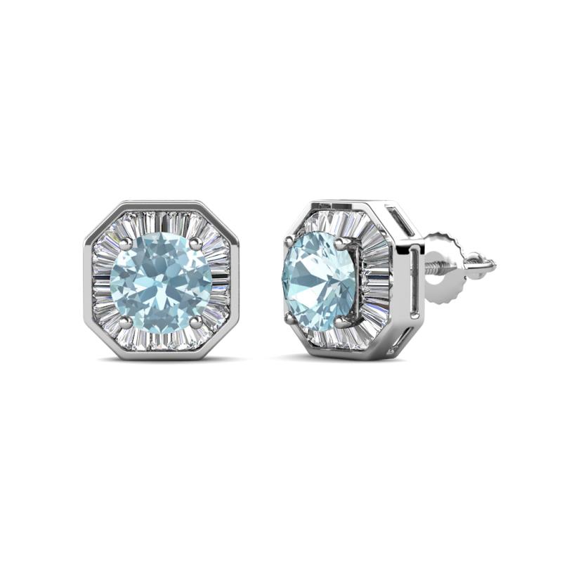 Kaia Aquamarine and Diamond Halo Stud Earrings 