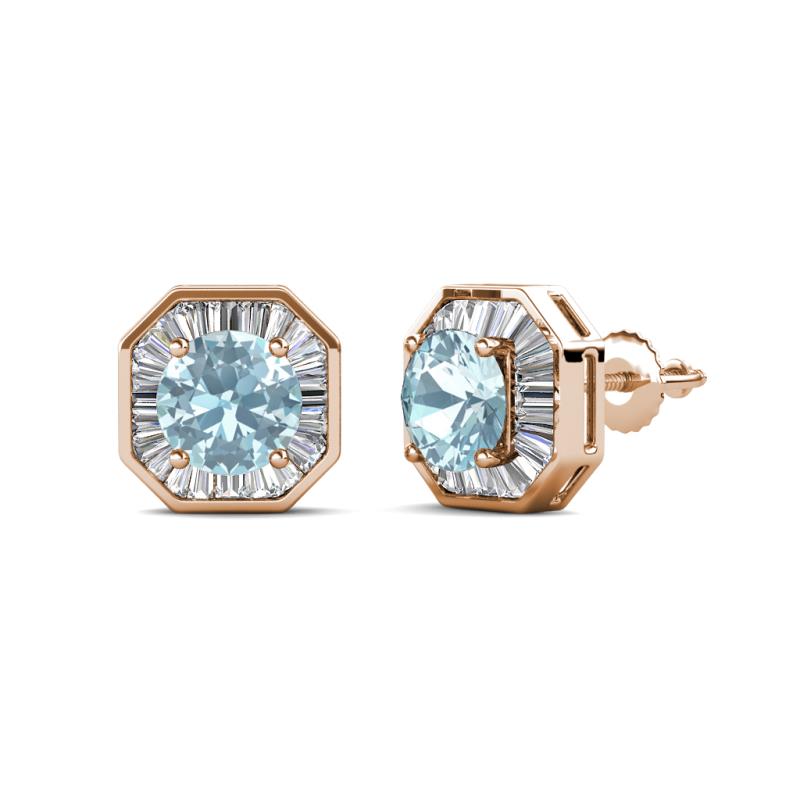 Kaia Aquamarine and Diamond Halo Stud Earrings 