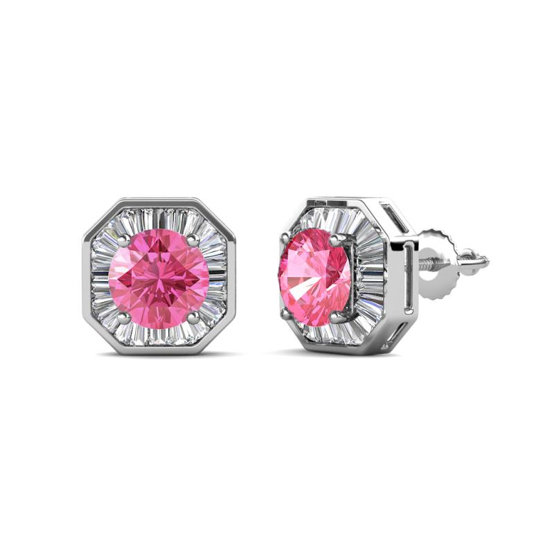 Kaia Pink Tourmaline and Diamond Halo Stud Earrings 