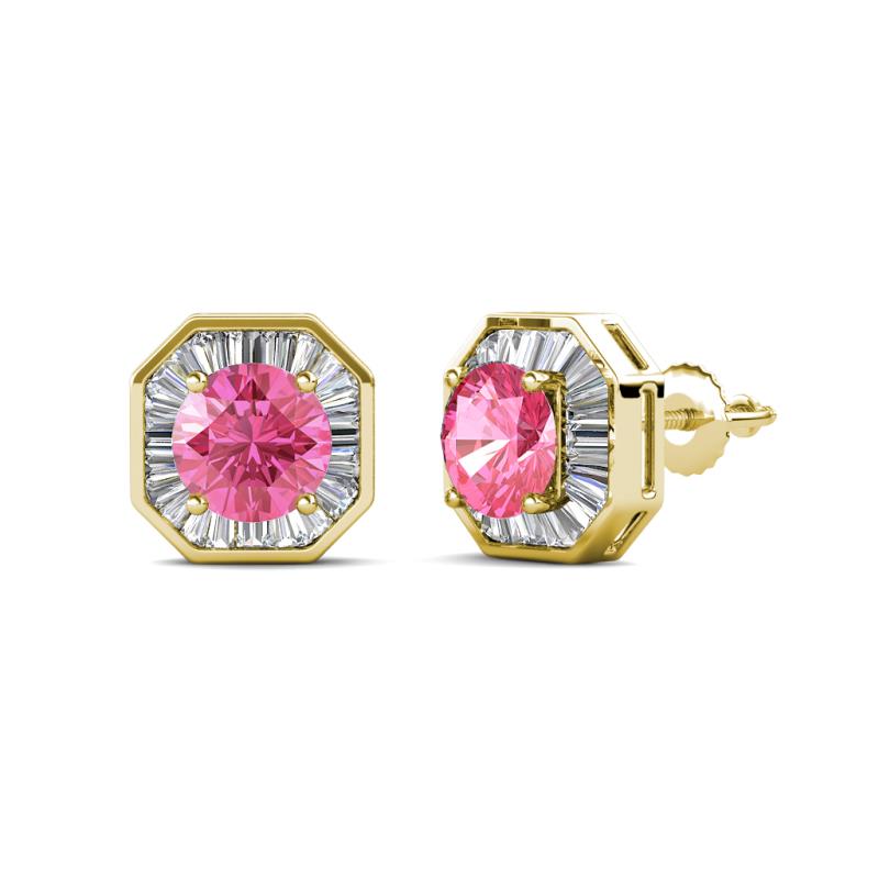 Kaia Pink Tourmaline and Diamond Halo Stud Earrings 