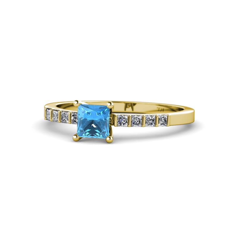 Amra Princess Cut Blue Topaz and Diamond Engagement Ring 
