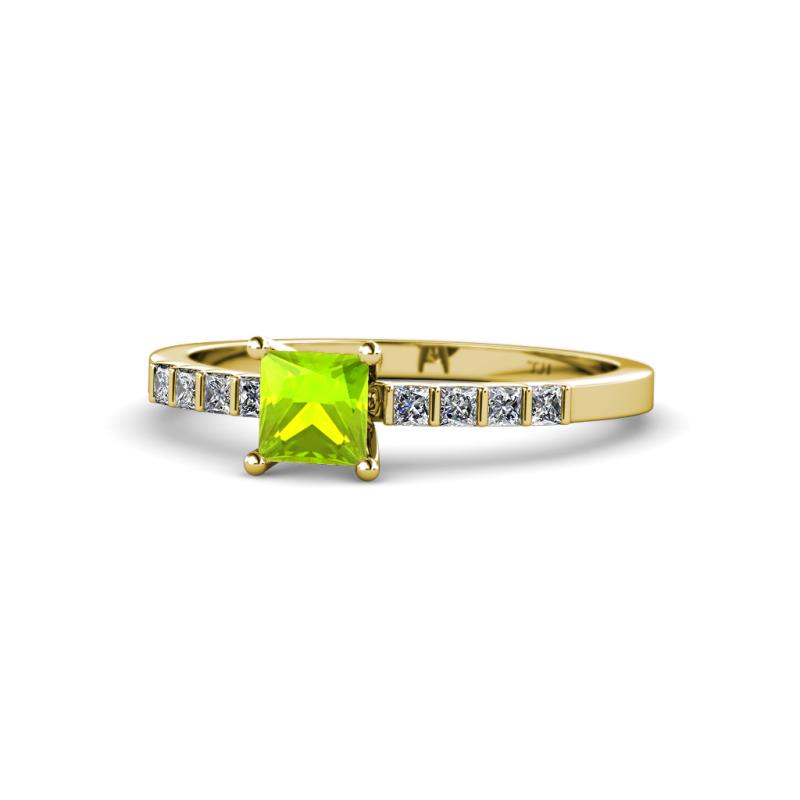 Amra Princess Cut Peridot and Diamond Engagement Ring 