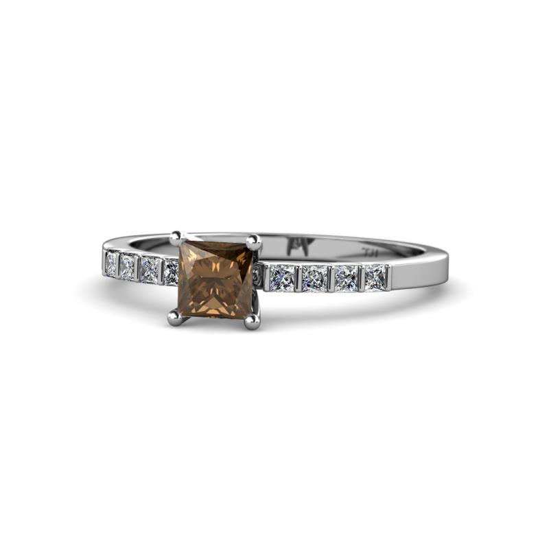 Amra Princess Cut Smoky Quartz and Diamond Engagement Ring 