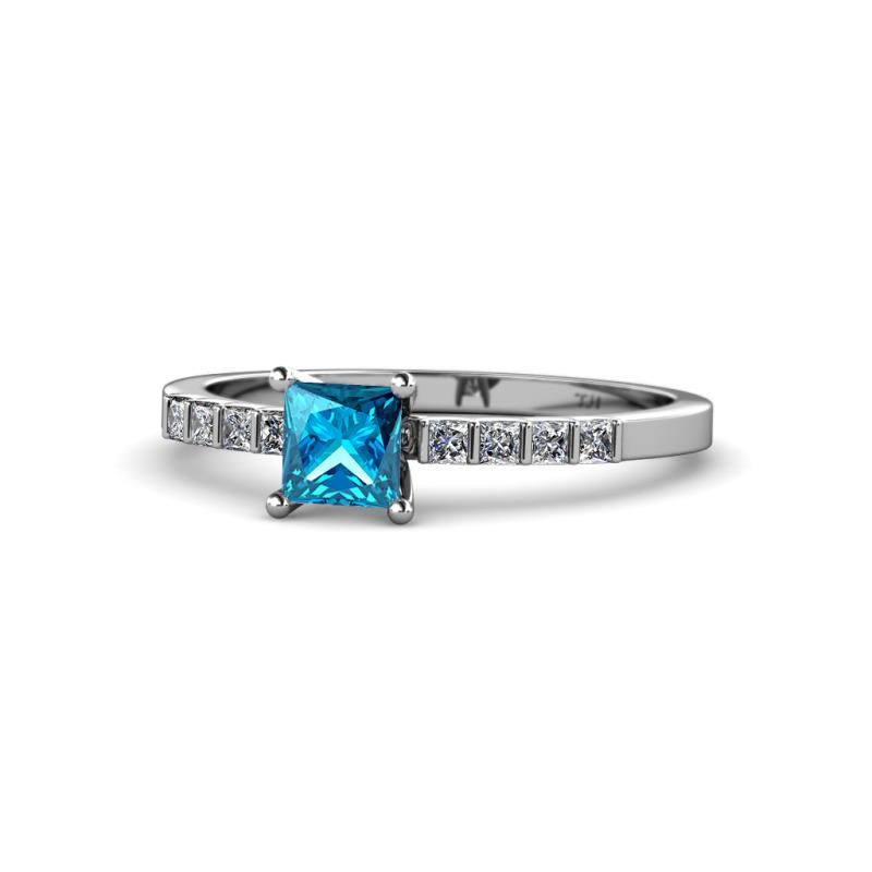 Amra Princess Cut Blue and White Diamond Engagement Ring 