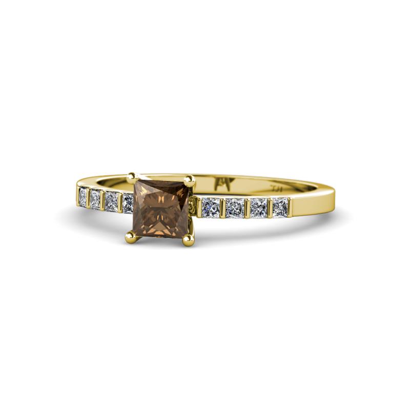 Amra Princess Cut Smoky Quartz and Diamond Engagement Ring 