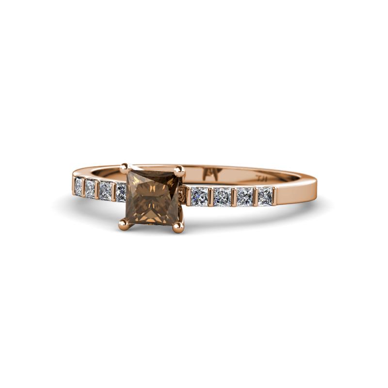 Amra Princess Cut Smoky Quartz and Diamond Engagement Ring 