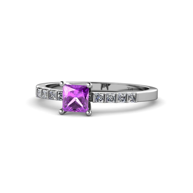 Amra Princess Cut Amethyst and Diamond Engagement Ring 