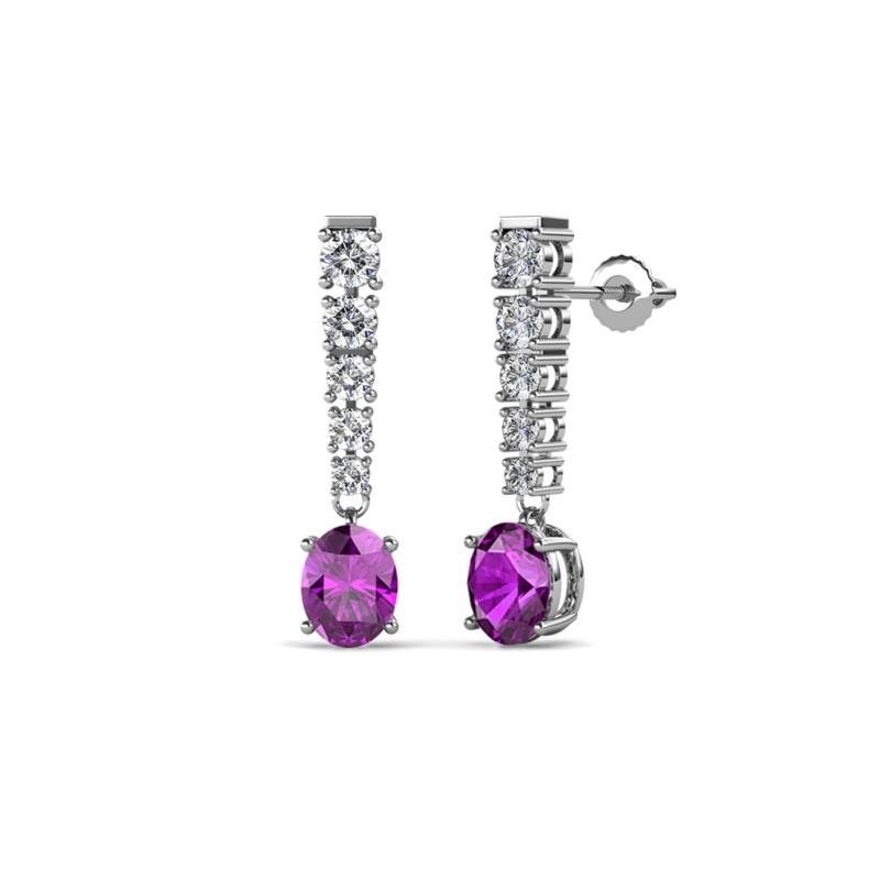 Zera Oval Shape 6x4 mm Amethyst and Diamond Journey Dangling Earrings 