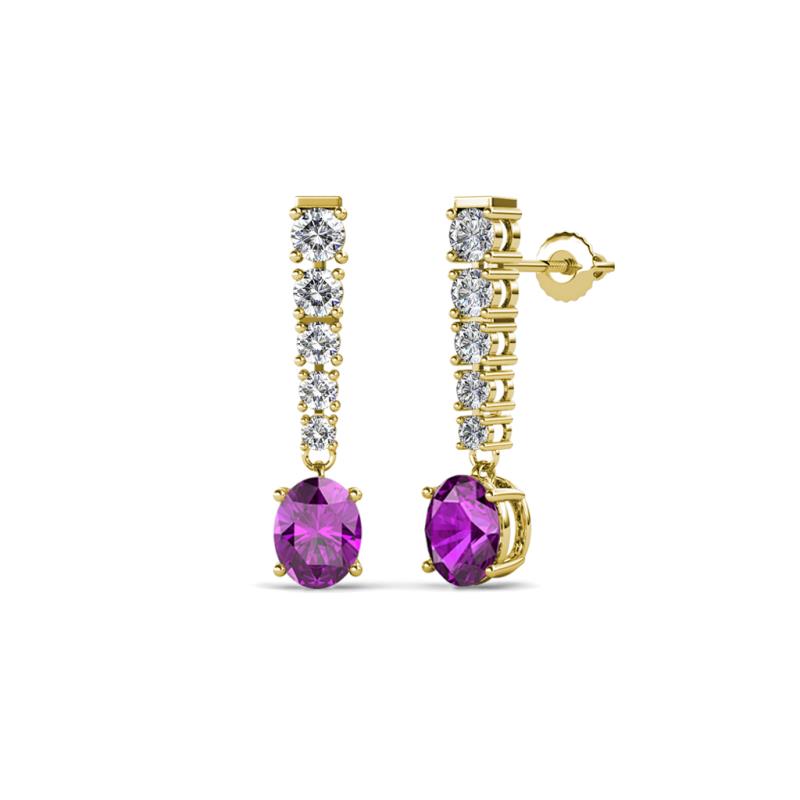 Zera Oval Shape 6x4 mm Amethyst and Diamond Journey Dangling Earrings 