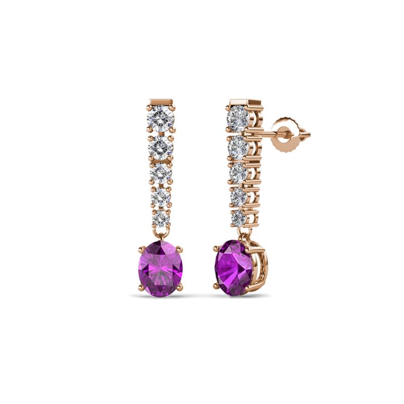 Zera Oval Shape 6x4 mm Amethyst and Diamond Journey Dangling Earrings 
