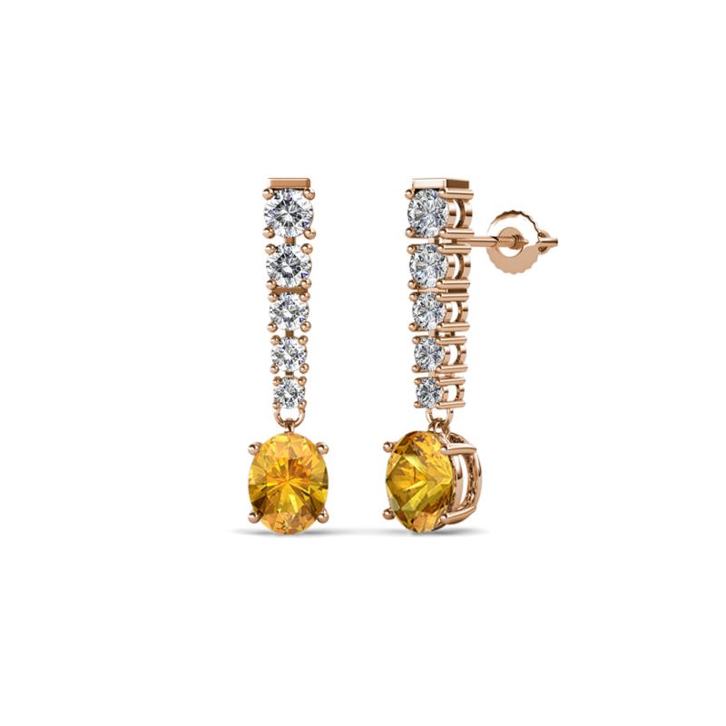 Zera Oval Shape 6x4 mm Citrine and Diamond Journey Dangling Earrings 