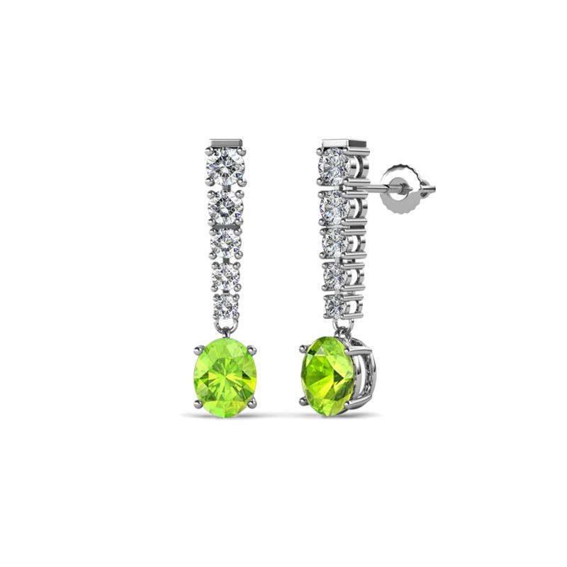 Zera Oval Shape 6x4 mm Peridot and Diamond Journey Dangling Earrings 