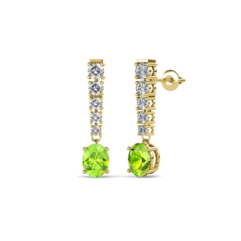 Zera Oval Shape 6x4 mm Peridot and Diamond Journey Dangling Earrings 