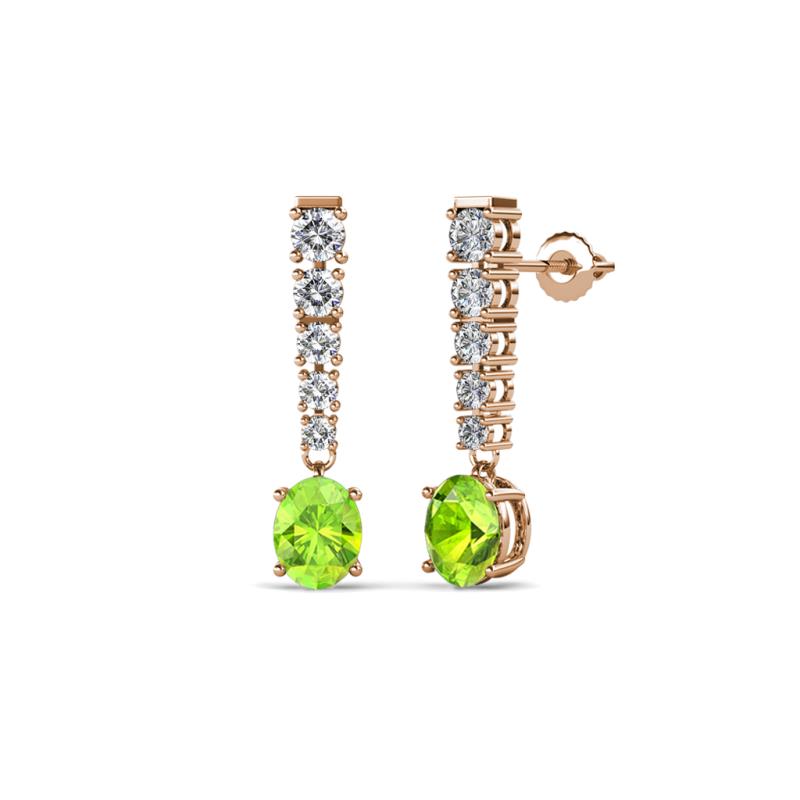 Zera Oval Shape 6x4 mm Peridot and Diamond Journey Dangling Earrings 