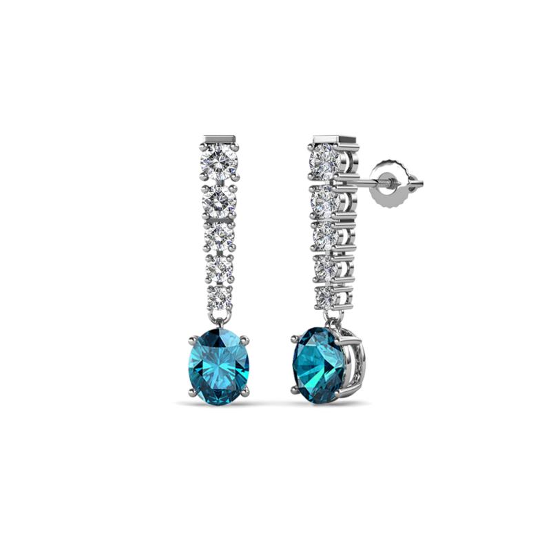Zera Oval Shape 6x4 mm London Blue Topaz and Diamond Journey Dangling Earrings 
