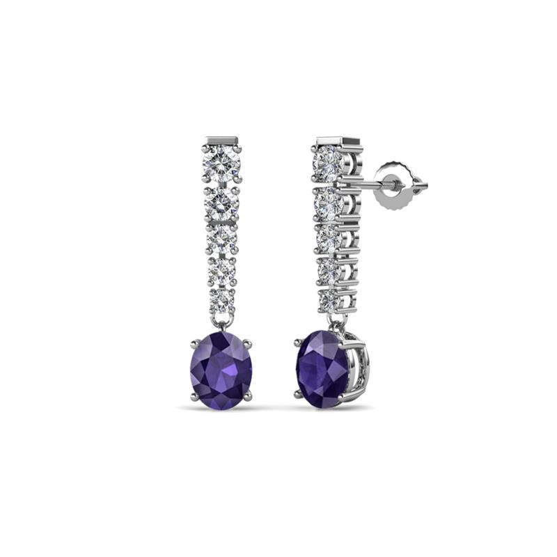 Zera Oval Shape 6x4 mm Iolite and Diamond Journey Dangling Earrings 