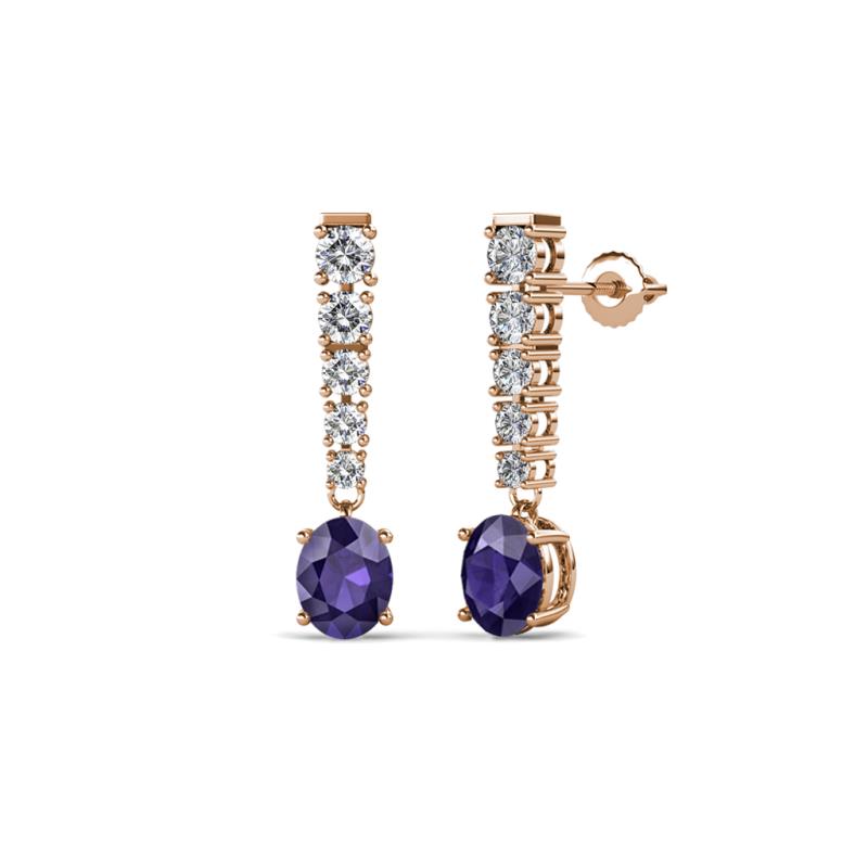 Zera Oval Shape 6x4 mm Iolite and Diamond Journey Dangling Earrings 