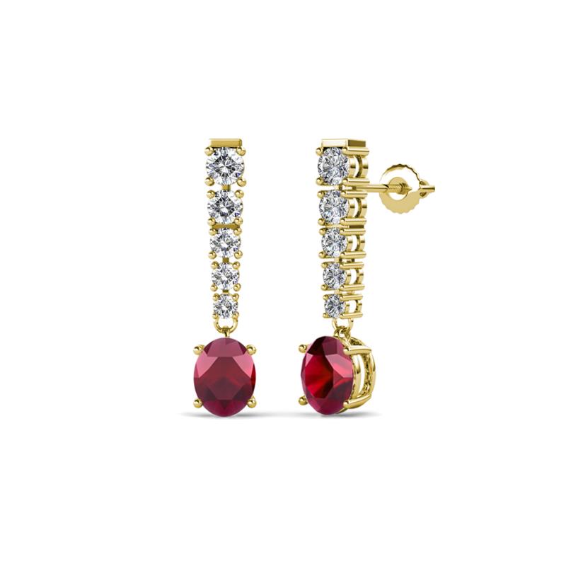 Zera Oval Shape 6x4 mm Ruby and Diamond Journey Dangling Earrings 