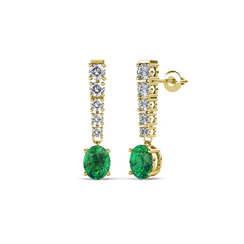 Zera Oval Shape 6x4 mm Emerald and Diamond Journey Dangling Earrings 